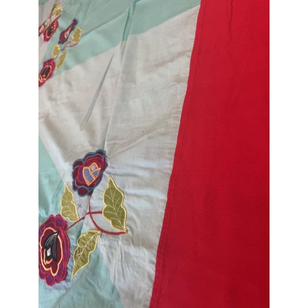Handmade Indian Applique Cotton Bedspread 84x94 2 Pillowcases Floral Boho